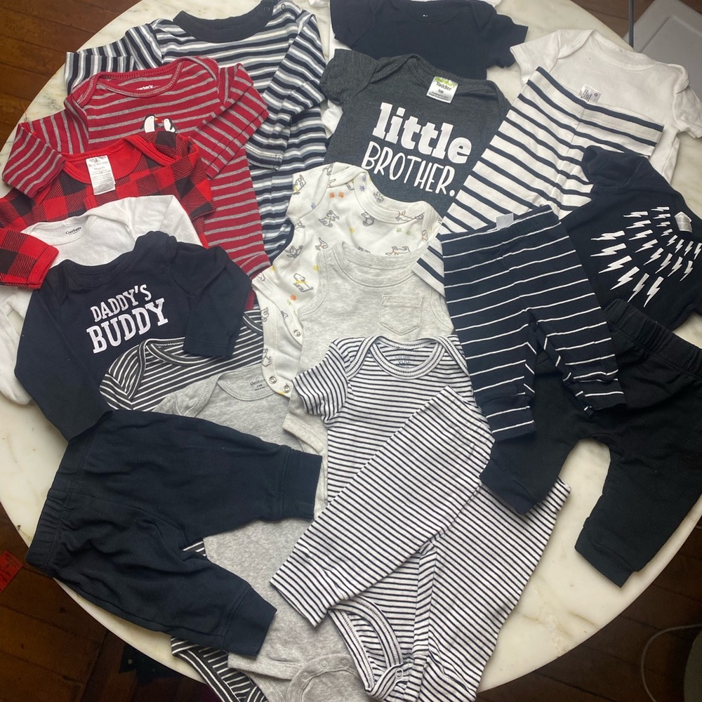 SOLD‼️ 22pc Bundle Lot of Baby Onesies Pull on Pants NB-18M in Black, White, Red
